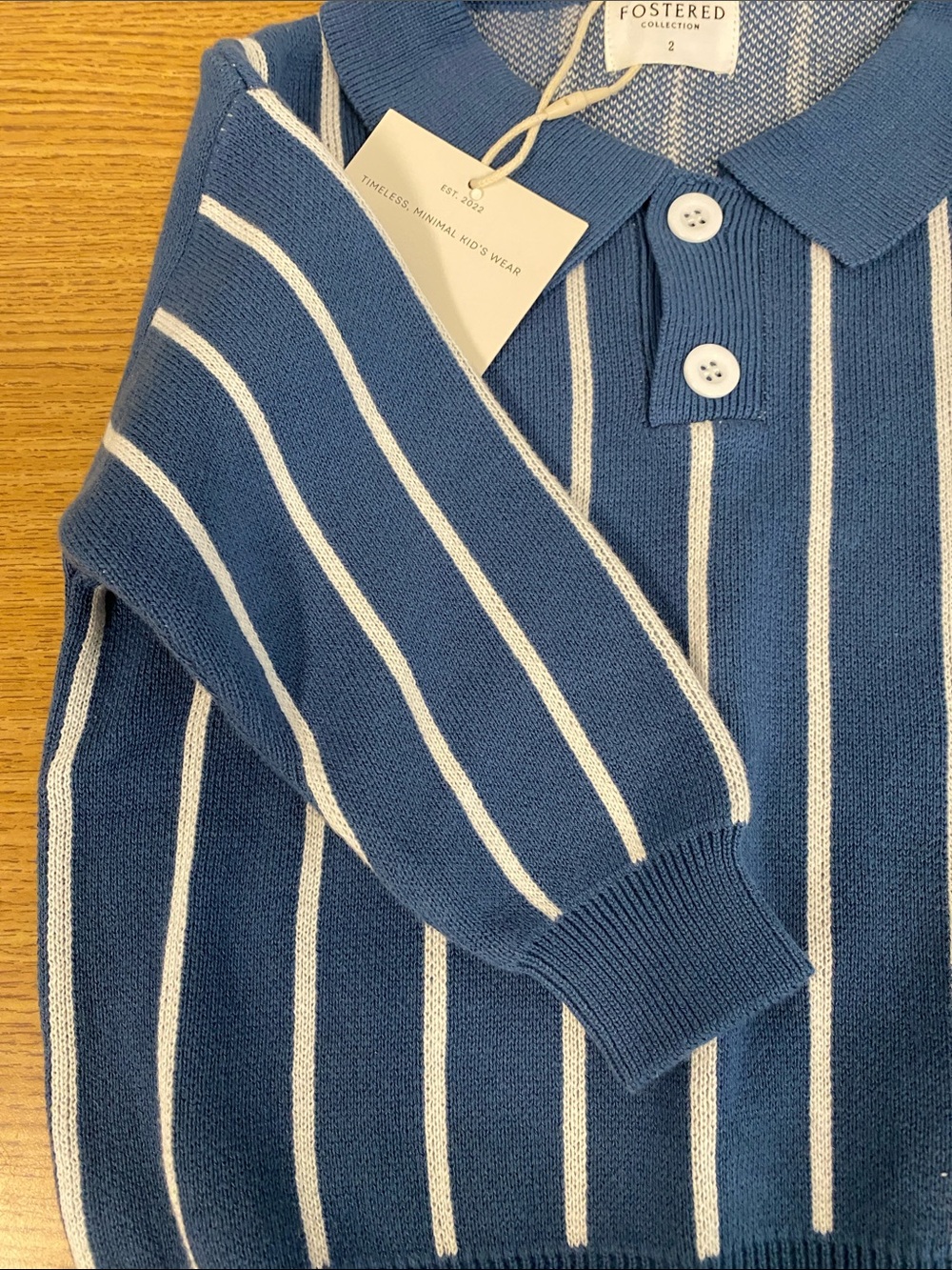 Oster Blue and White Vertical-Stripe Polo Sweater - Picture 3 of 7